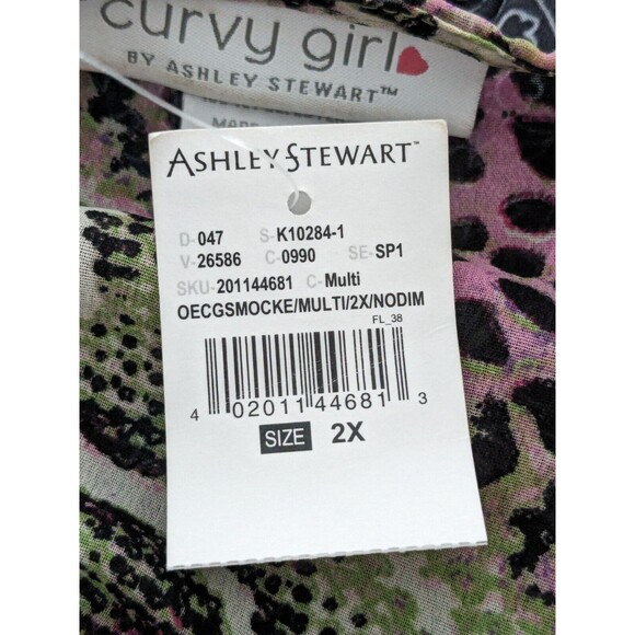 Ashley Stewart Curvy Girl 2X Blouse Animal Print Chiffon SurpliceRuffle HiLo NEW - Picture 10 of 14